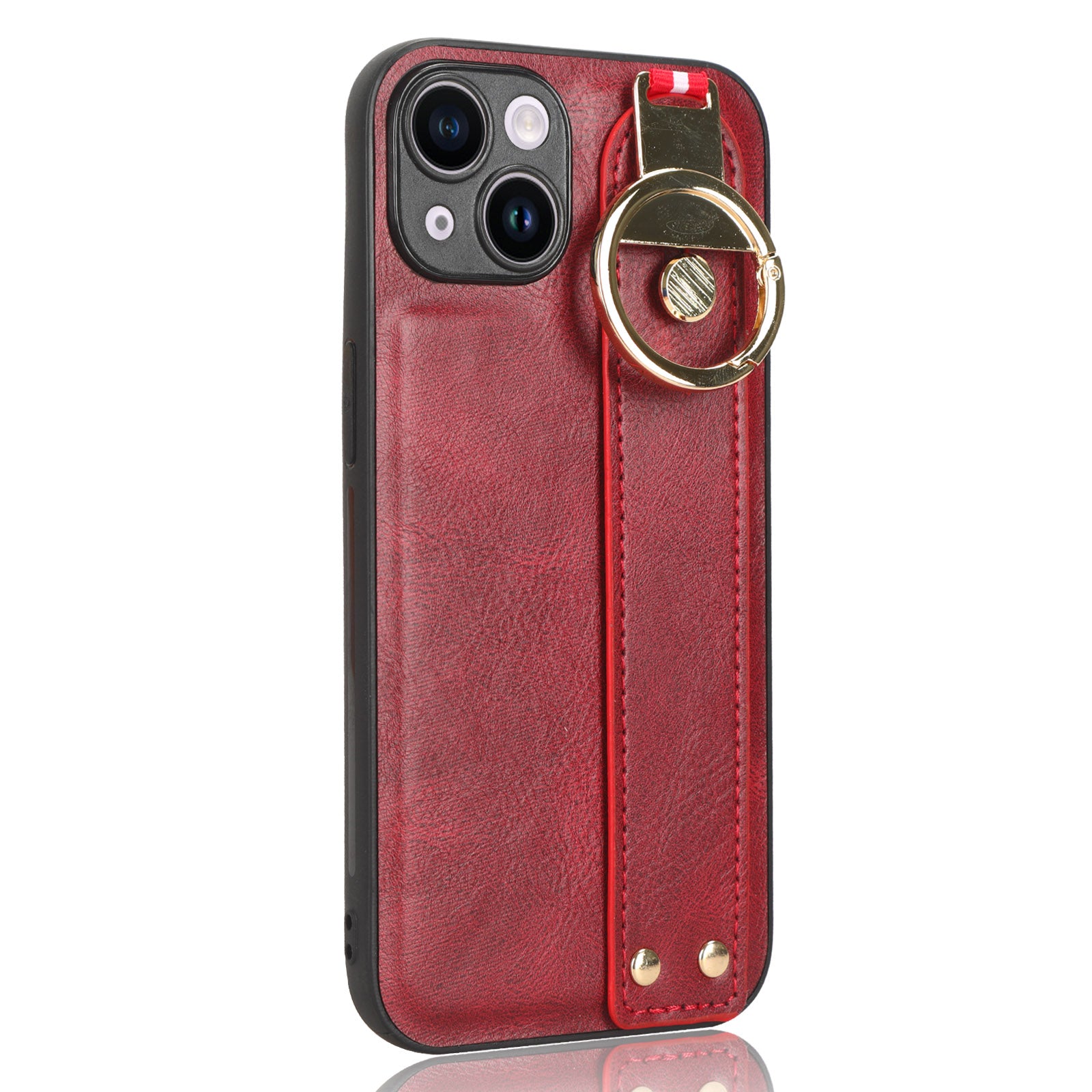 For iPhone 13 6.1 inch PU Leather Coated PC+TPU Phone Case Wristband Kickstand Anti-scratch Cover For iPhone 13 6.1 inch PU Leather Coated PC+TPU Phone Case Wristband Kickstand Anti-scratch Cover